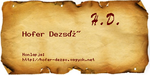 Hofer Dezső névjegykártya